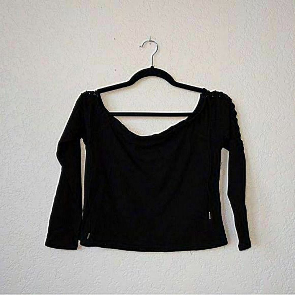 NWT Soncy Black Lace Up Tie‎ Shoulder Top Size 1 (14/16)